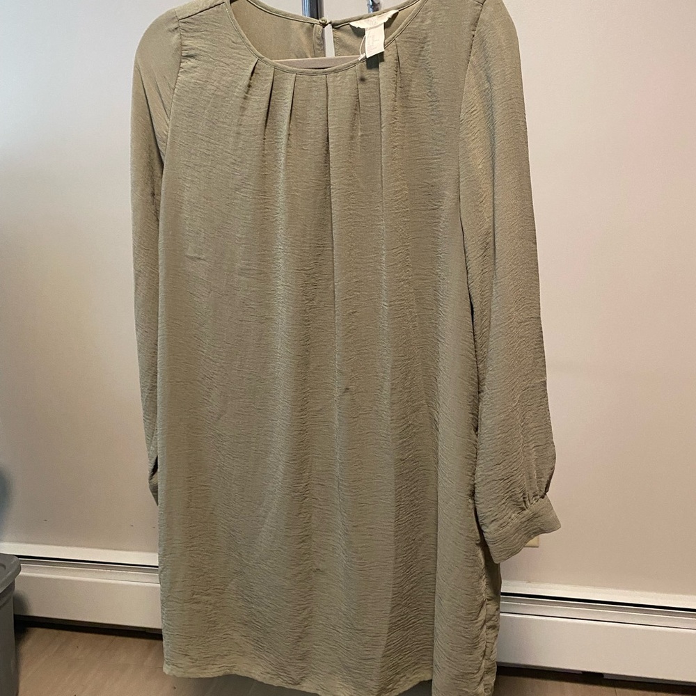 H&M Long Sleeve Sage Green Tunic Dress